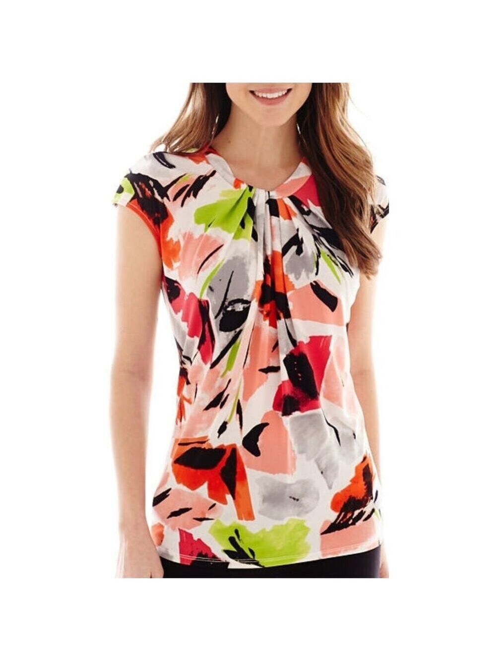 Worthington Worthington Short Sleeve Twist Neck Blouse Size Medium